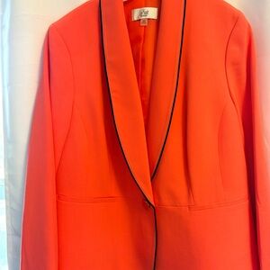 Le Suit Women's Vibrant Coral with Navy Trim Blazer